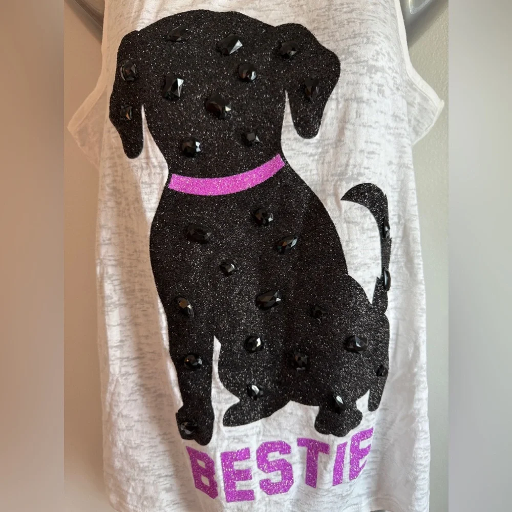 Justice Black & White Dog Bestie Burnout Tank Sparkles & Beads SKU0804